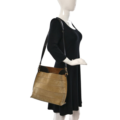 Loewe Suede Calfskin Strip Shoulder Bag Gold Black 2 of 12