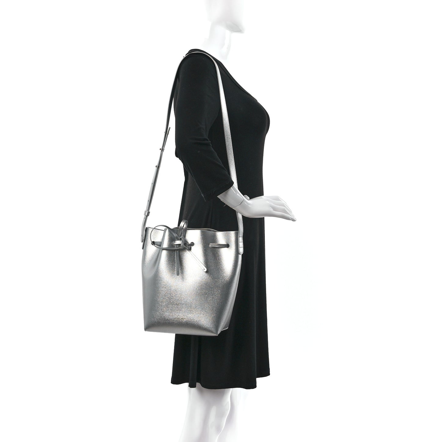 Metallic Calfskin Bucket Bag Silver