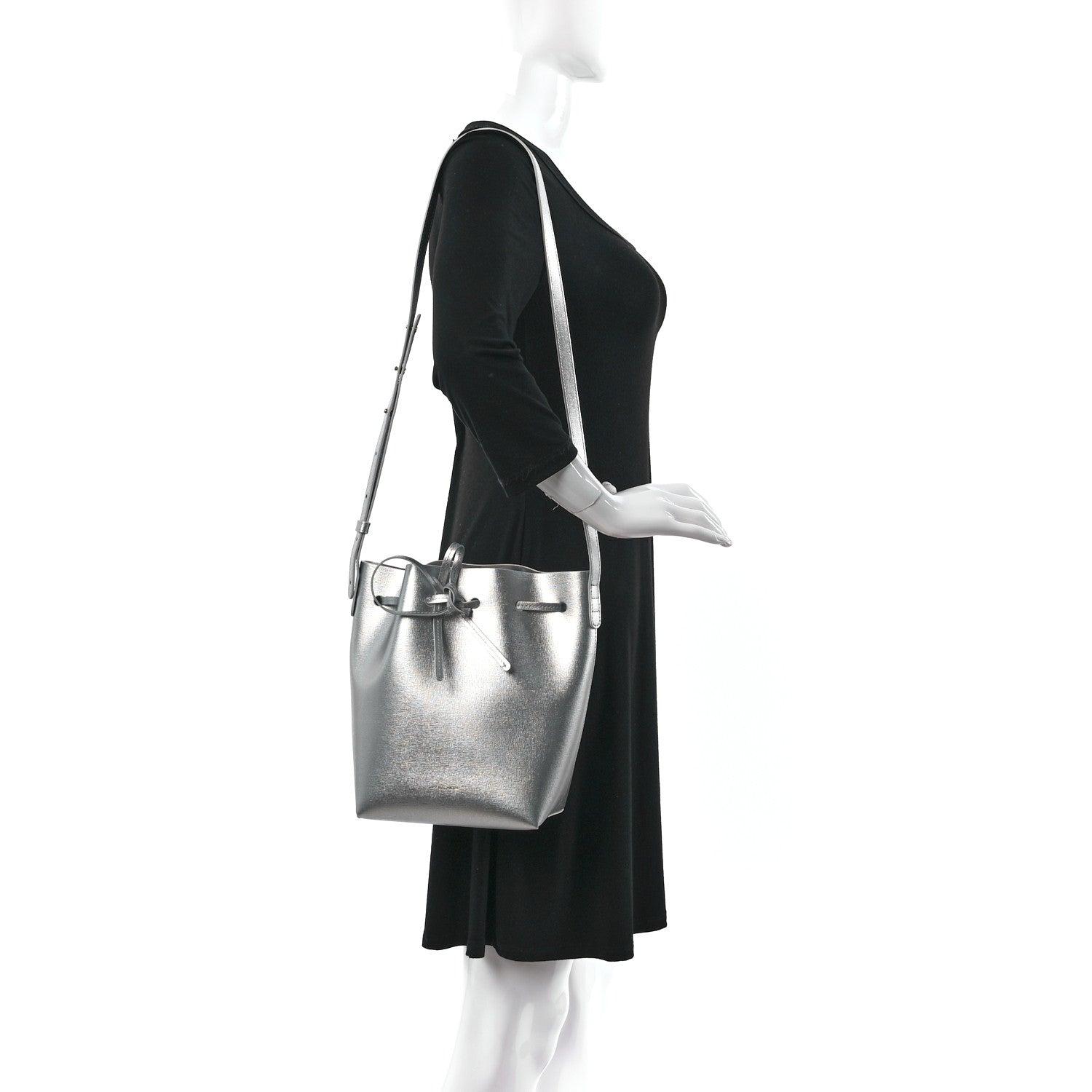 Mansur Gavriel Metallic Calfskin Bucket Bag Silver 2 of 10