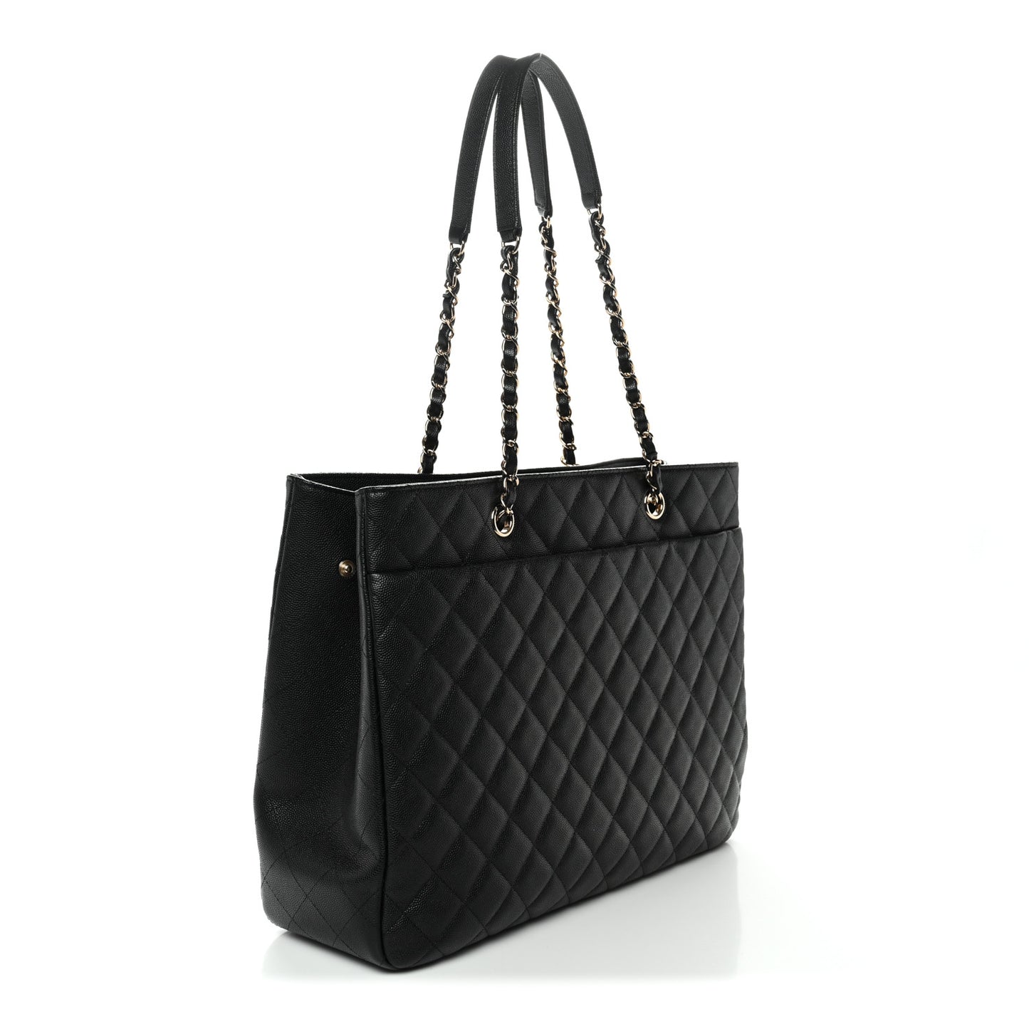 Caviar Quilted Large CC Shopping Tote Black