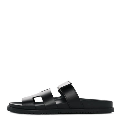 Hermes Calfskin Womens Chypre Sandals 40.5 Black 1 of 9