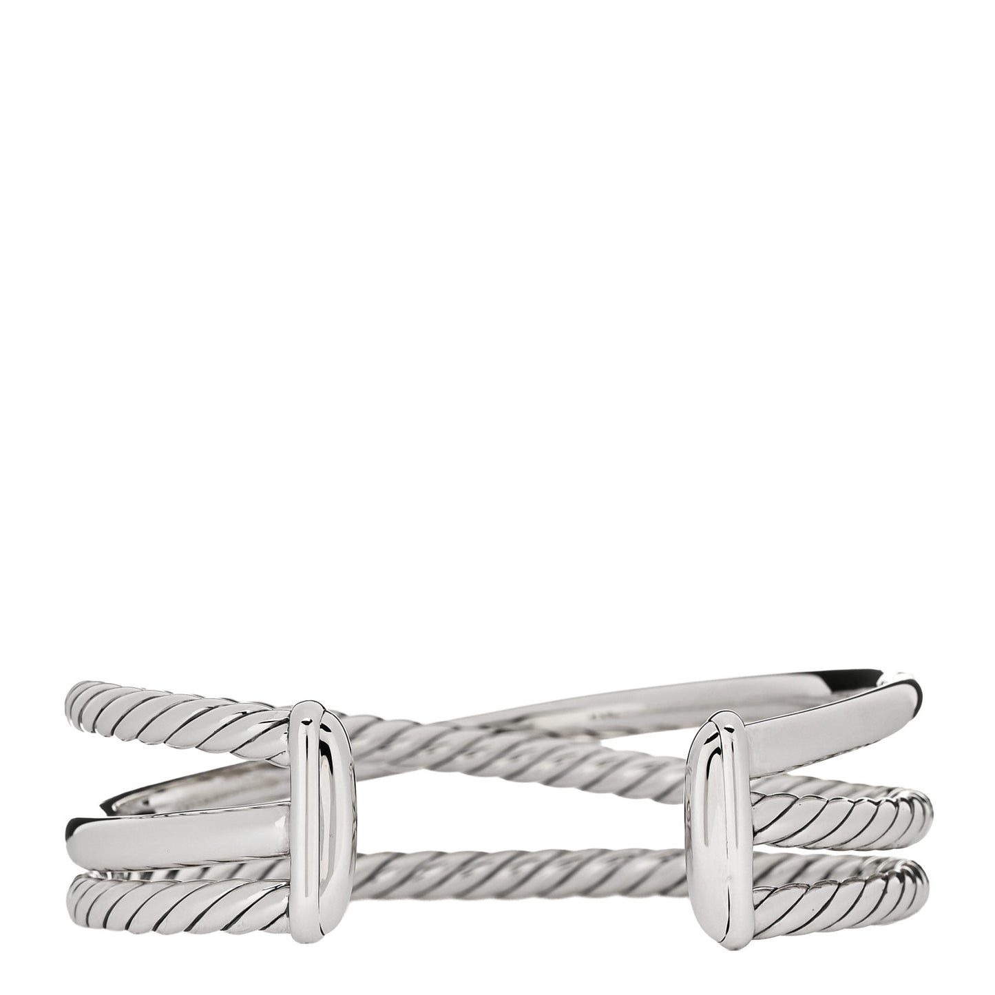 Sterling Silver 14K Yellow Gold 19mm Bold Three Row Crossover Cuff Bracelet