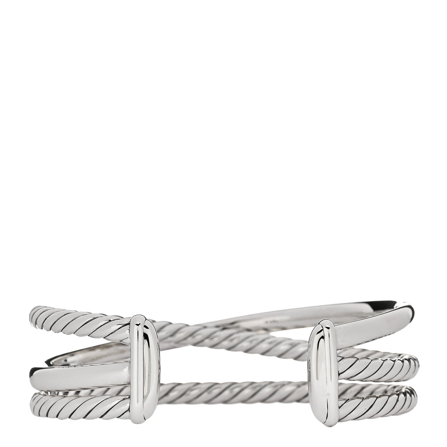 David Yurman Sterling Silver 14K Yellow Gold 19mm Bold Three Row Crossover Cuff Bracelet 2 of 4