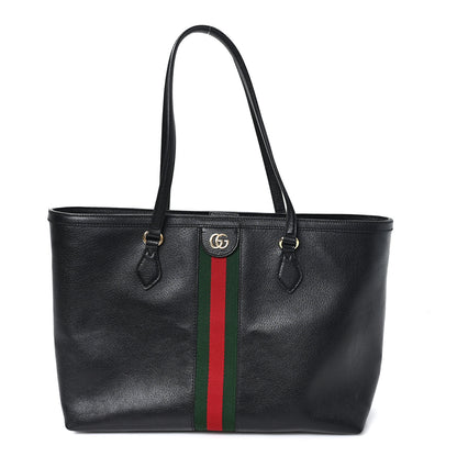 Gucci Textured Calfskin Web Medium Ophidia Shopping Tote Black 1 of 11