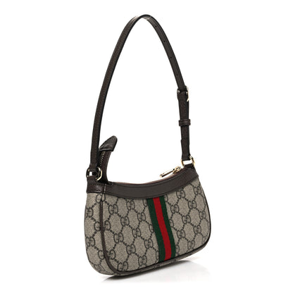 Gucci GG Supreme Monogram Textured Dollar Calfskin Web Mini Ophidia Shoulder Bag Beige Ebony New Acero 3 of 10