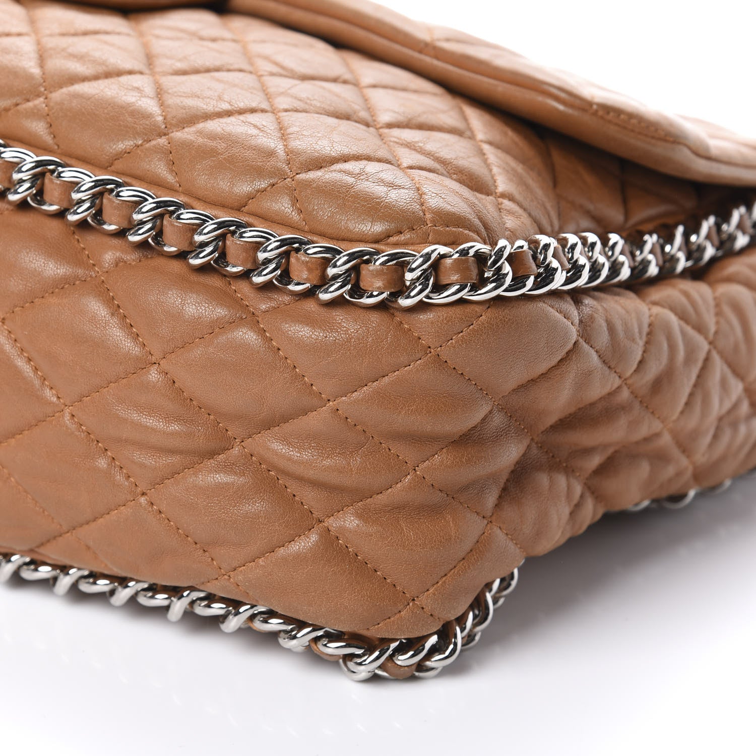 Chanel Washed Lambskin Chain Around Maxi Flap Bag Dark Beige 7 of 11