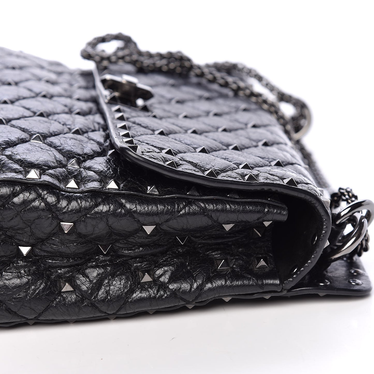 Craquele Nappa Medium Rockstud Spike Shoulder Bag Black