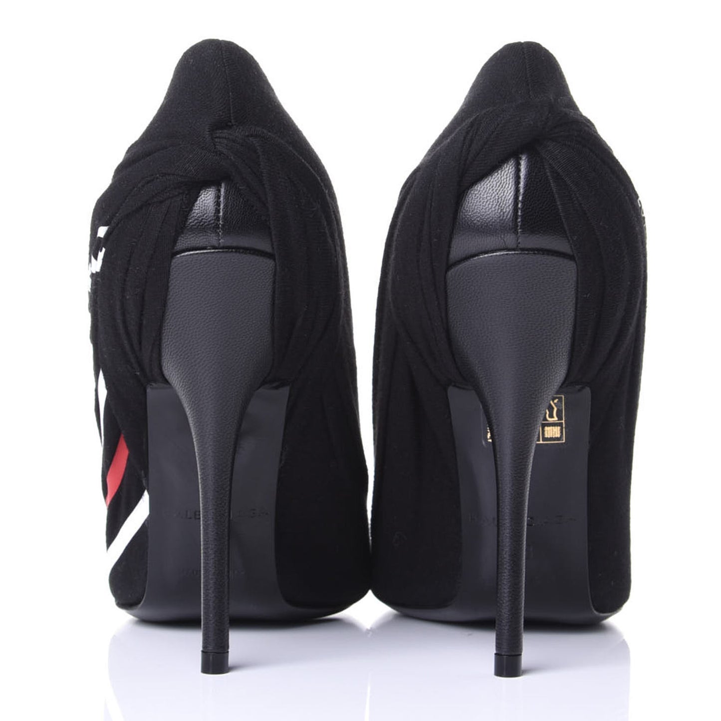 Jersey Crepe Political Campaign Logo Knife 115 Pointed Pumps 38 Black White Rouge