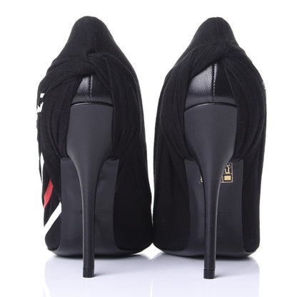 Balenciaga Jersey Crepe Political Campaign Logo Knife 115 Pointed Pumps 38 Black White Rouge 6 of 11