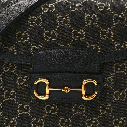 Gucci Jacquard Black Denim GG Monogram Textured Dollar Calfskin Horsebit 1955 Shoulder Bag Black Ivory 8 of 13