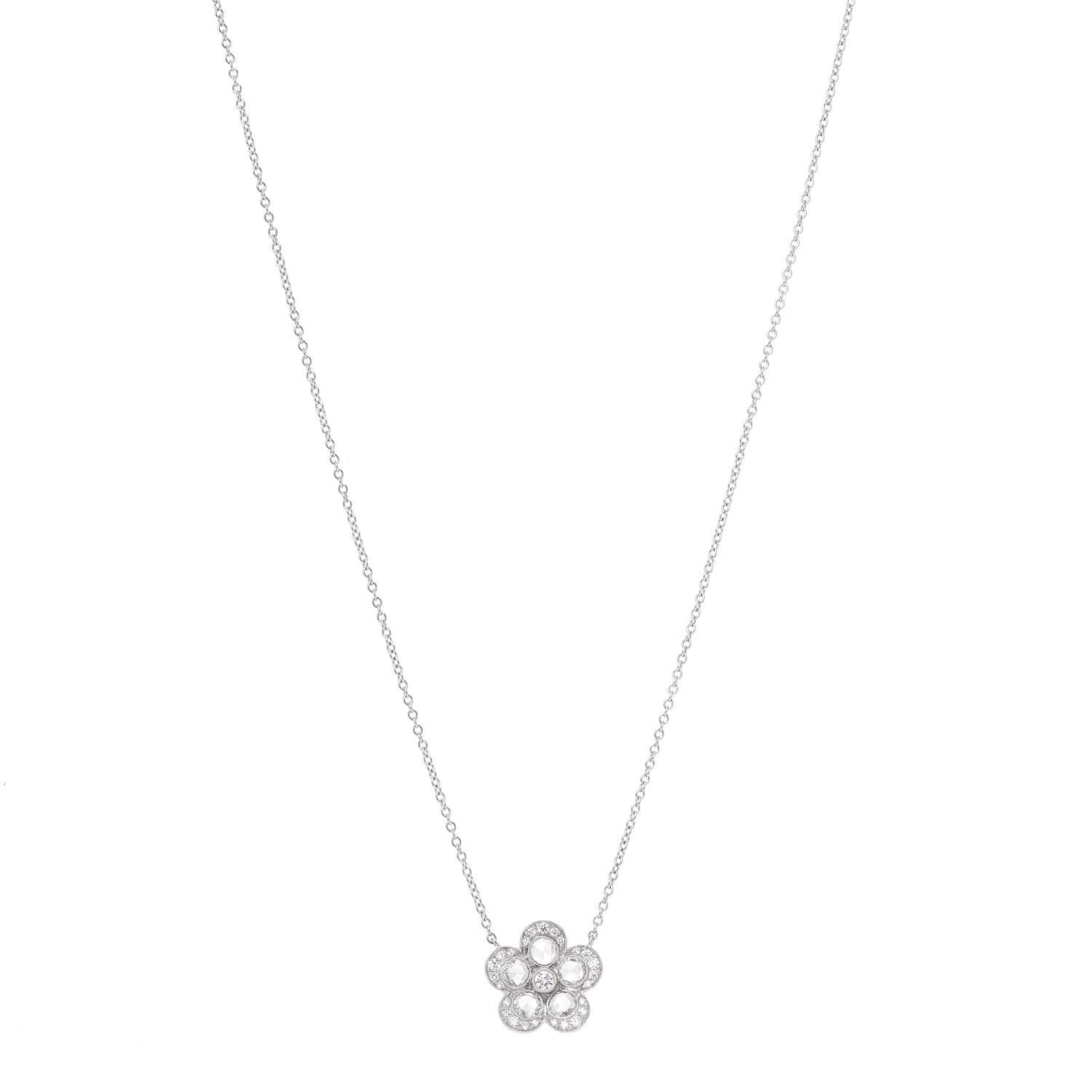 Tiffany Platinum Diamond Small Enchant Flower Pendant Necklace 1 of 5