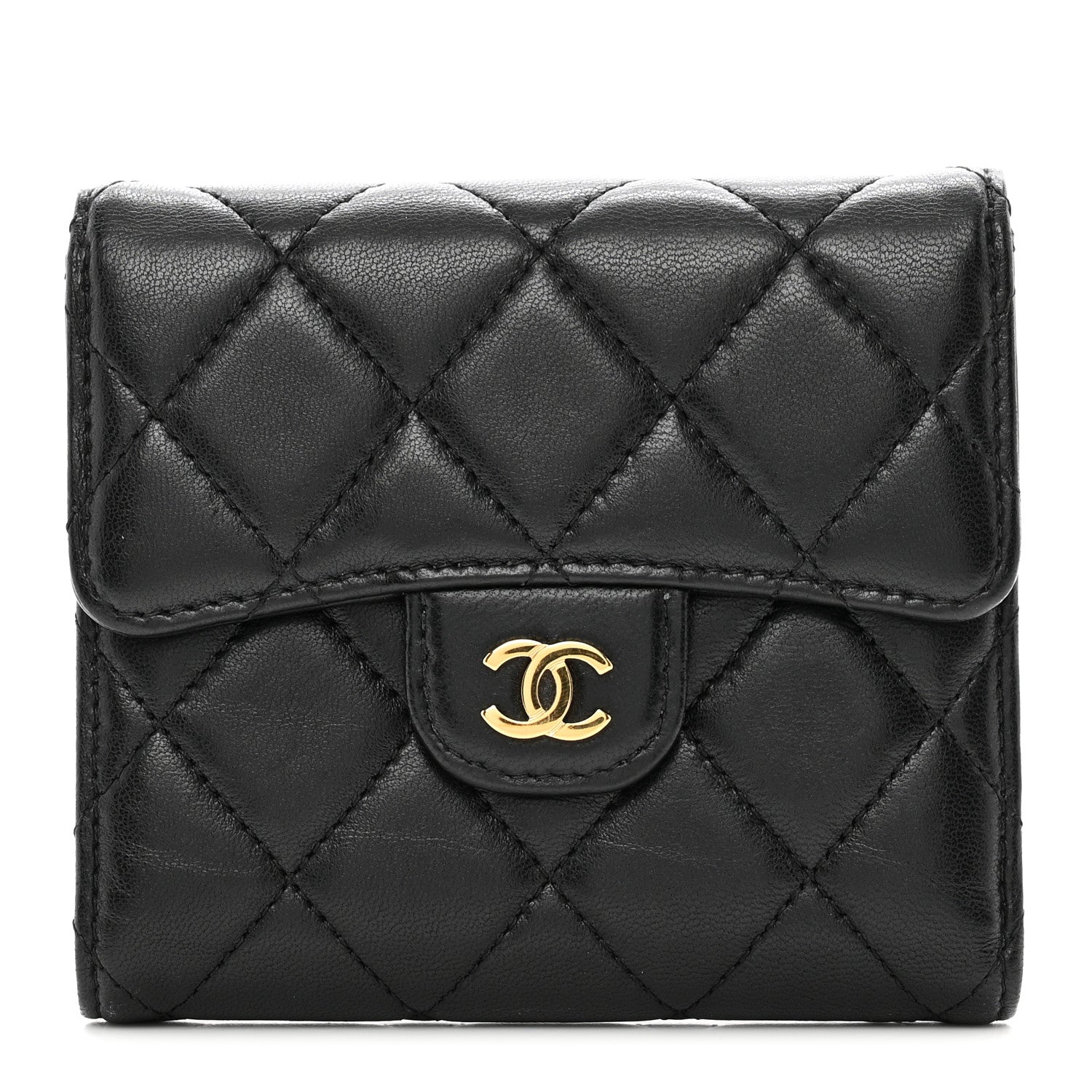 Chanel Lambskin Quilted Compact Flap Wallet Black 1 of 12