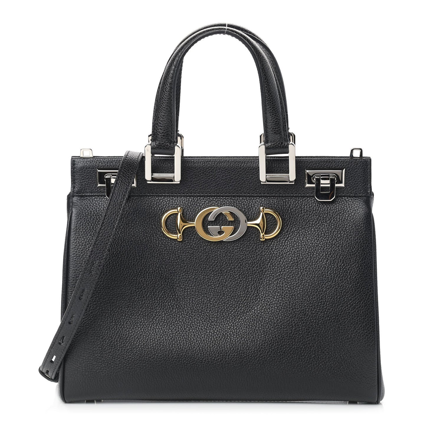 Grainy Calfskin Small Zumi Top Handle Bag Black