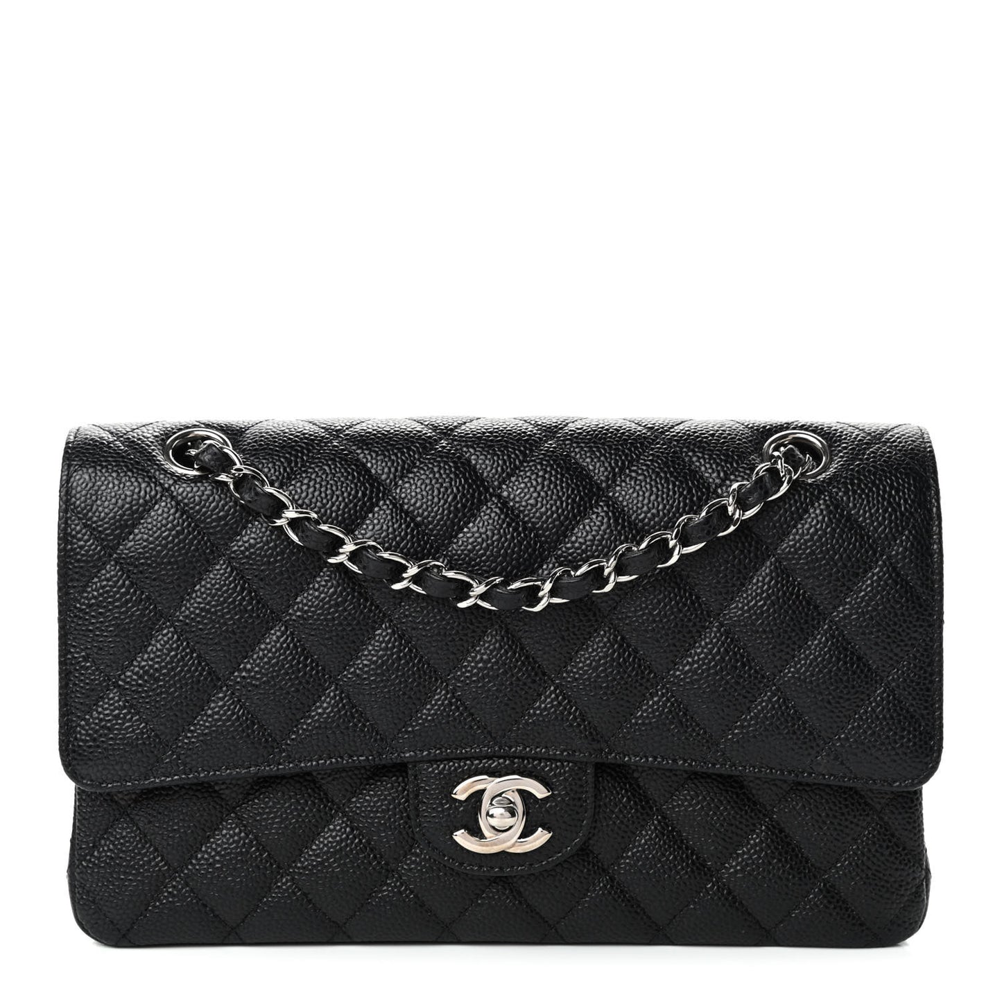 Caviar Quilted Medium Double Flap Black