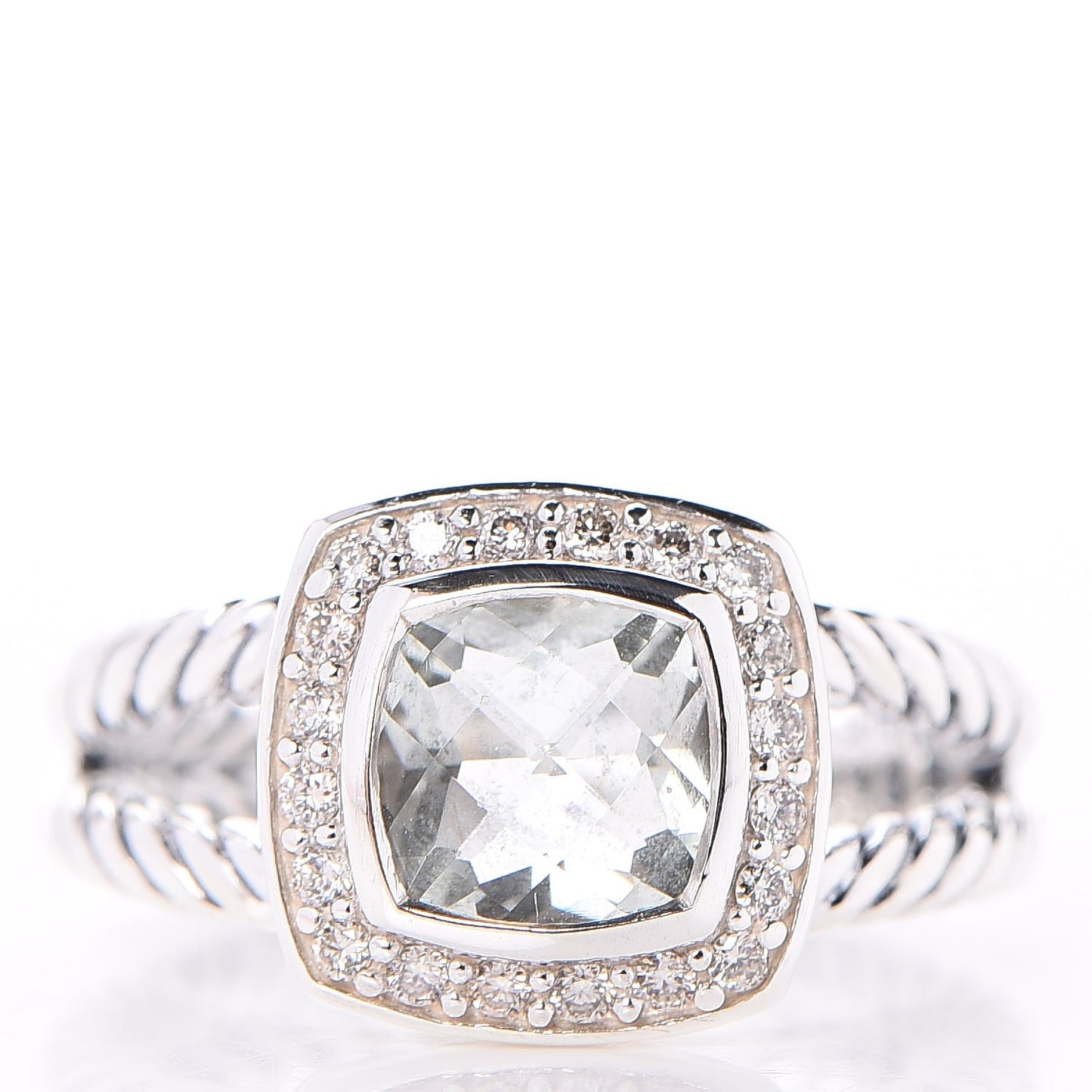 Sterling Silver Diamond Prasiolite 7mm Petite Albion Ring 51 5.75