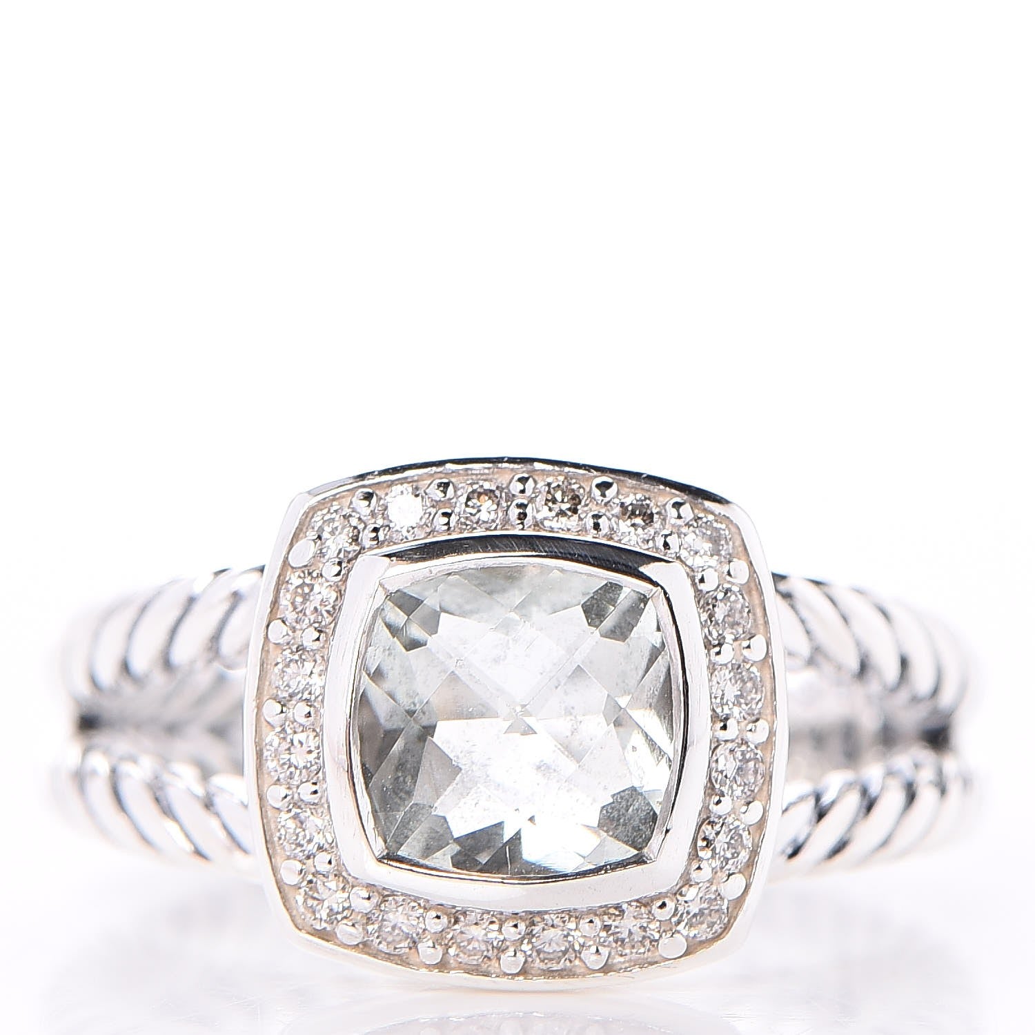 David Yurman Sterling Silver Diamond Prasiolite 7mm Petite Albion Ring 51 5.75 1 of 5