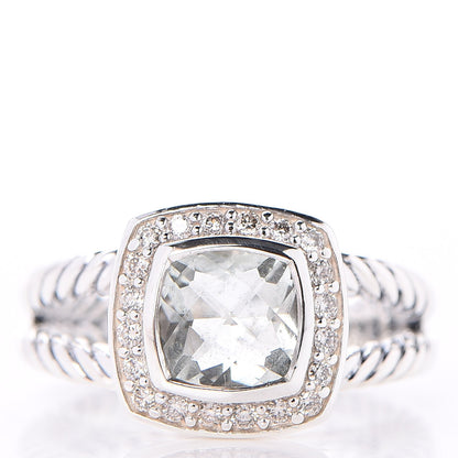 David Yurman Sterling Silver Diamond Prasiolite 7mm Petite Albion Ring 51 5.75 1 of 5