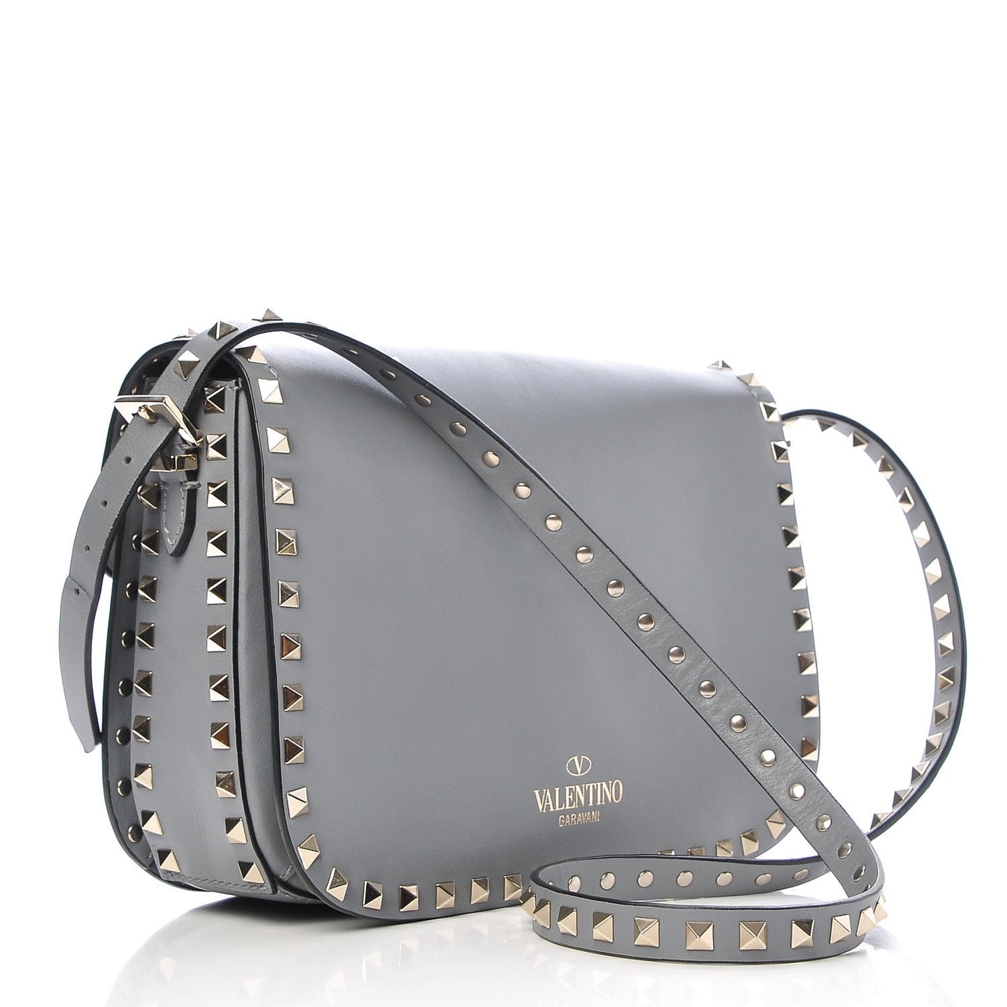 Vitello Medium Rockstud Flap Saddle Bag Light Stone