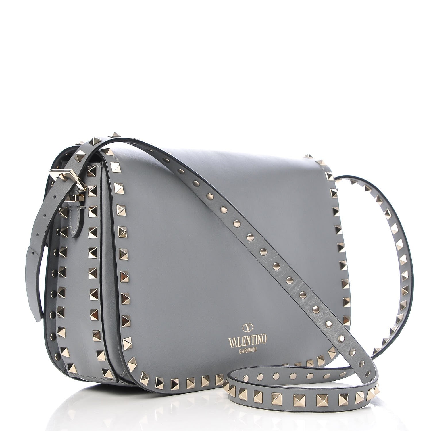 Valentino Garavani Vitello Medium Rockstud Flap Saddle Bag Light Stone 3 of 6
