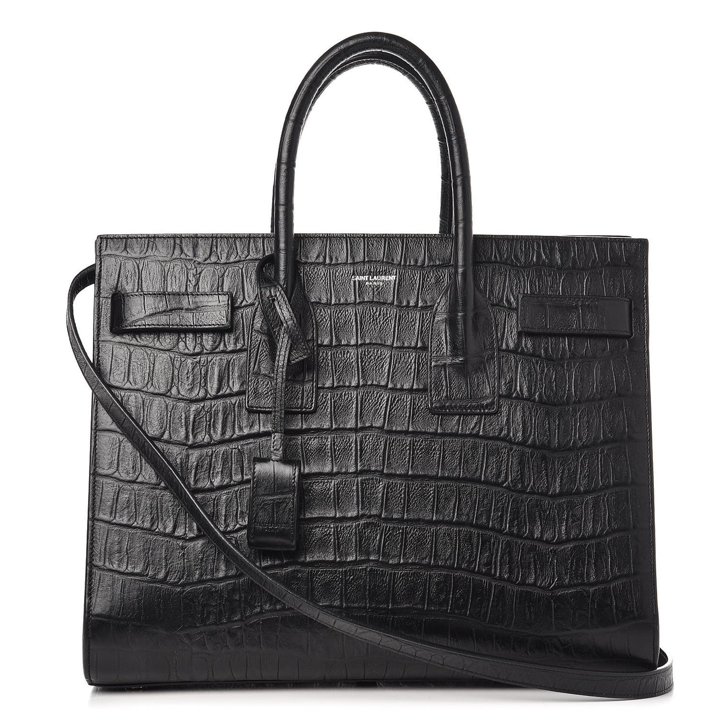 Calfskin Crocodile Embossed Small Sac de Jour Black