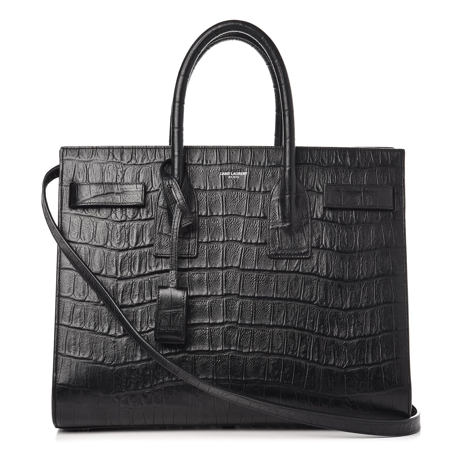 Saint Laurent Calfskin Crocodile Embossed Small Sac de Jour Black 1 of 12