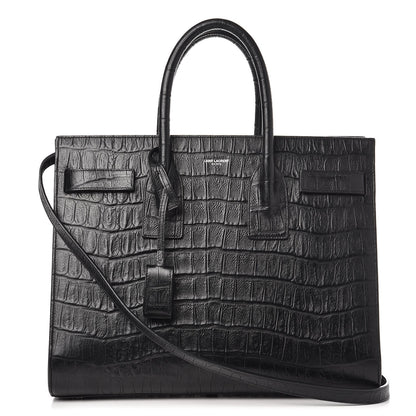 Saint Laurent Calfskin Crocodile Embossed Small Sac de Jour Black 1 of 12