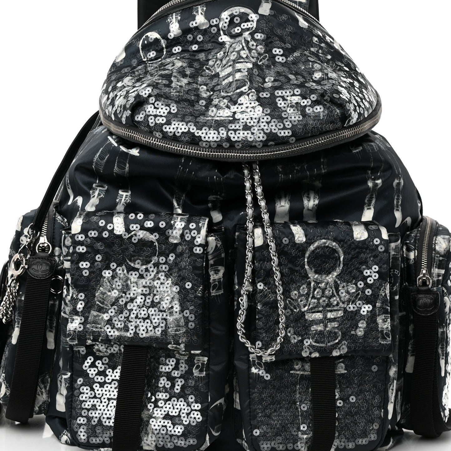 Sequin Nylon Lambskin Astronaut Essentials Backpack Black White