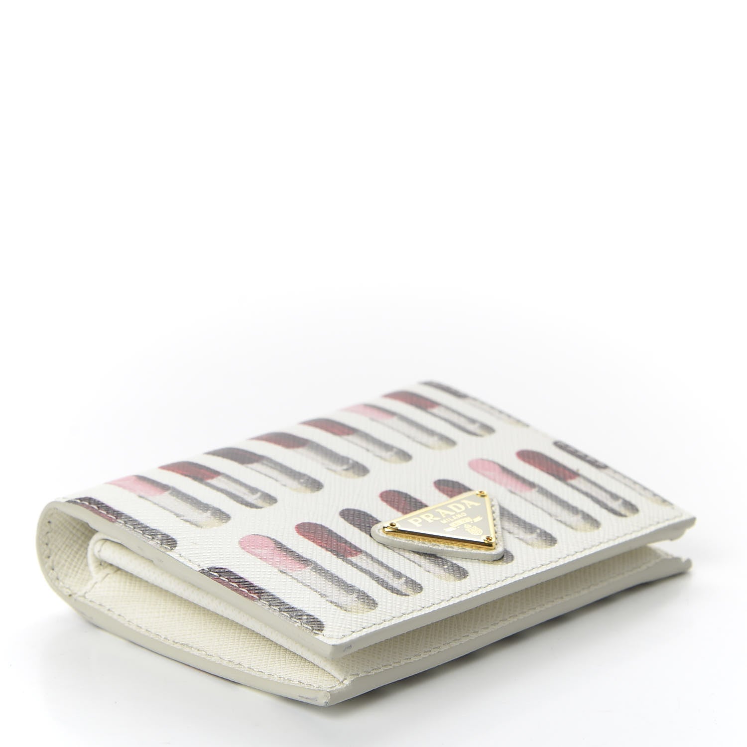 Prada Saffiano Print Lipstick Print Bi-Fold Wallet White Dis 4 of 7