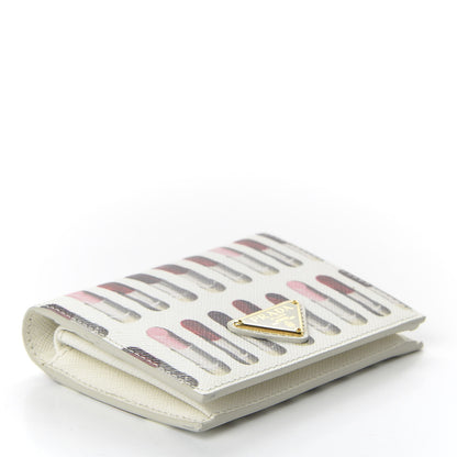Prada Saffiano Print Lipstick Print Bi-Fold Wallet White Dis 4 of 7