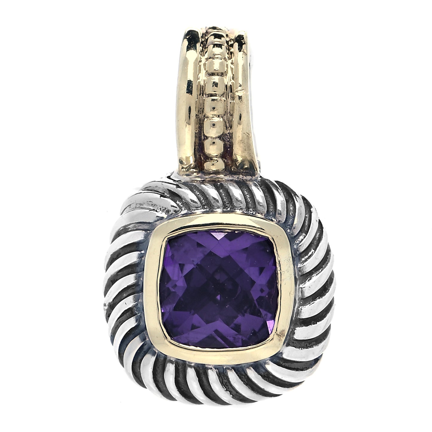 Sterling Silver 14K Yellow Gold Amethyst 7mm Albion Enhancer Pendant