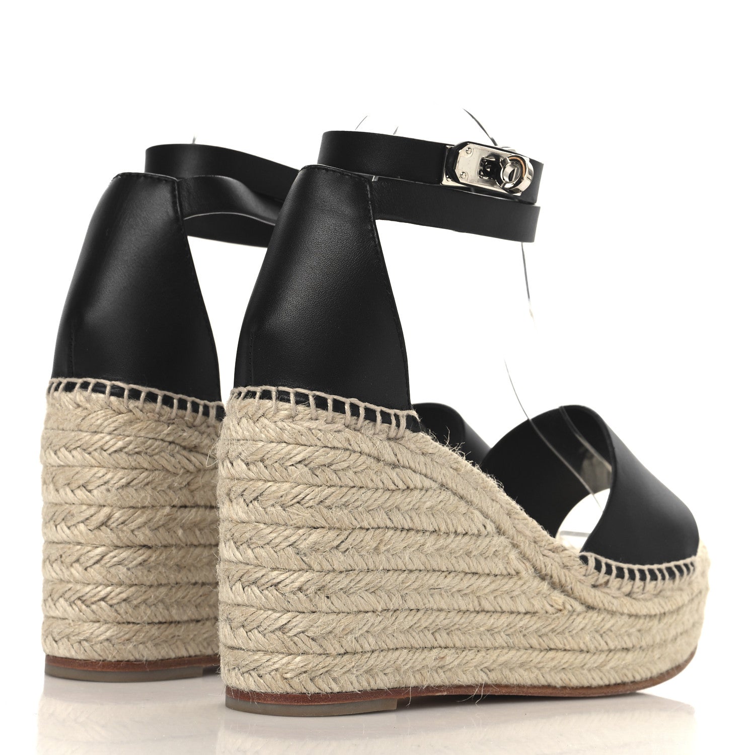 Hermes Calfskin Tipoli Espadrille Wedges 39 Black 5 of 9
