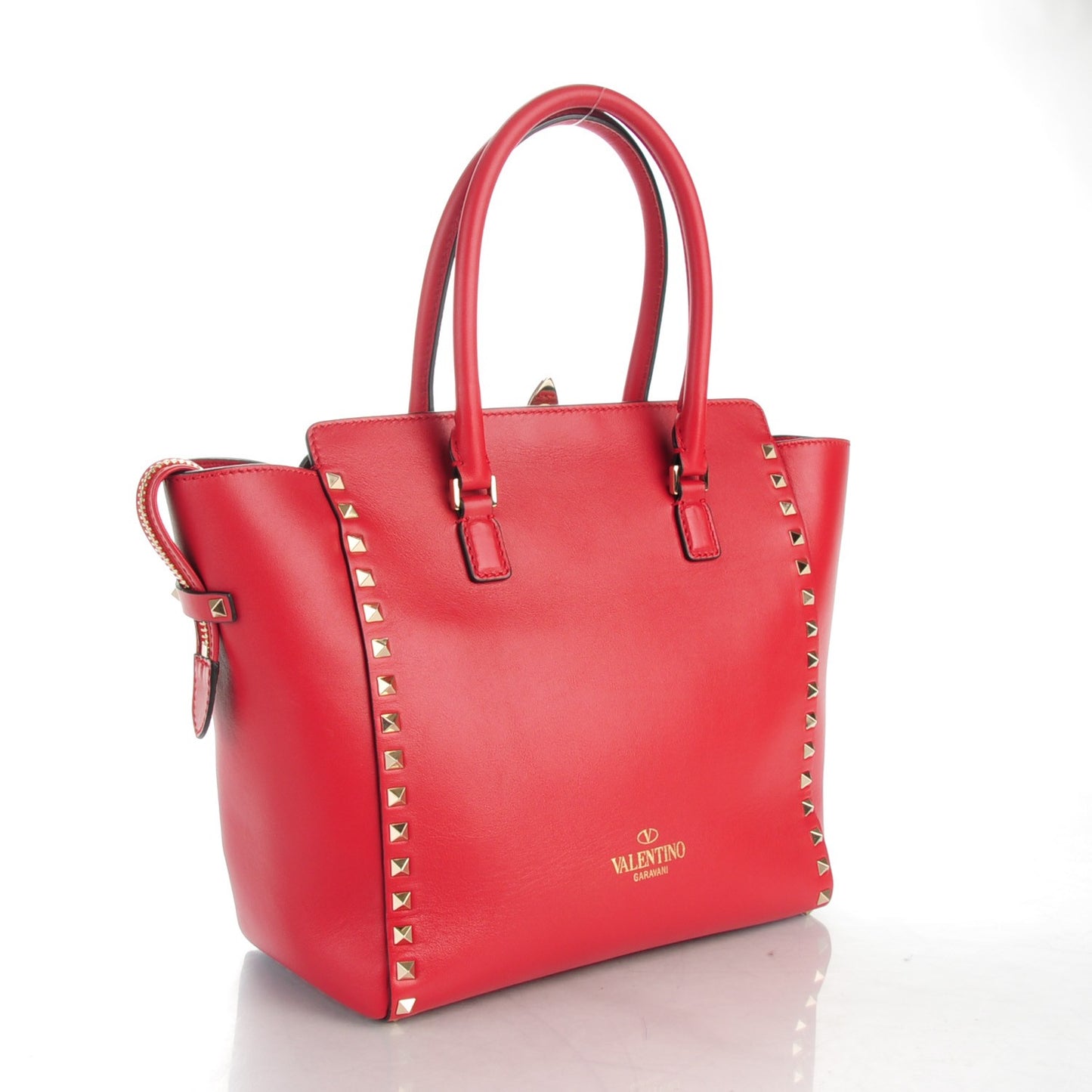Vitello Rockstud Double Handle Tote Rosso Valentino