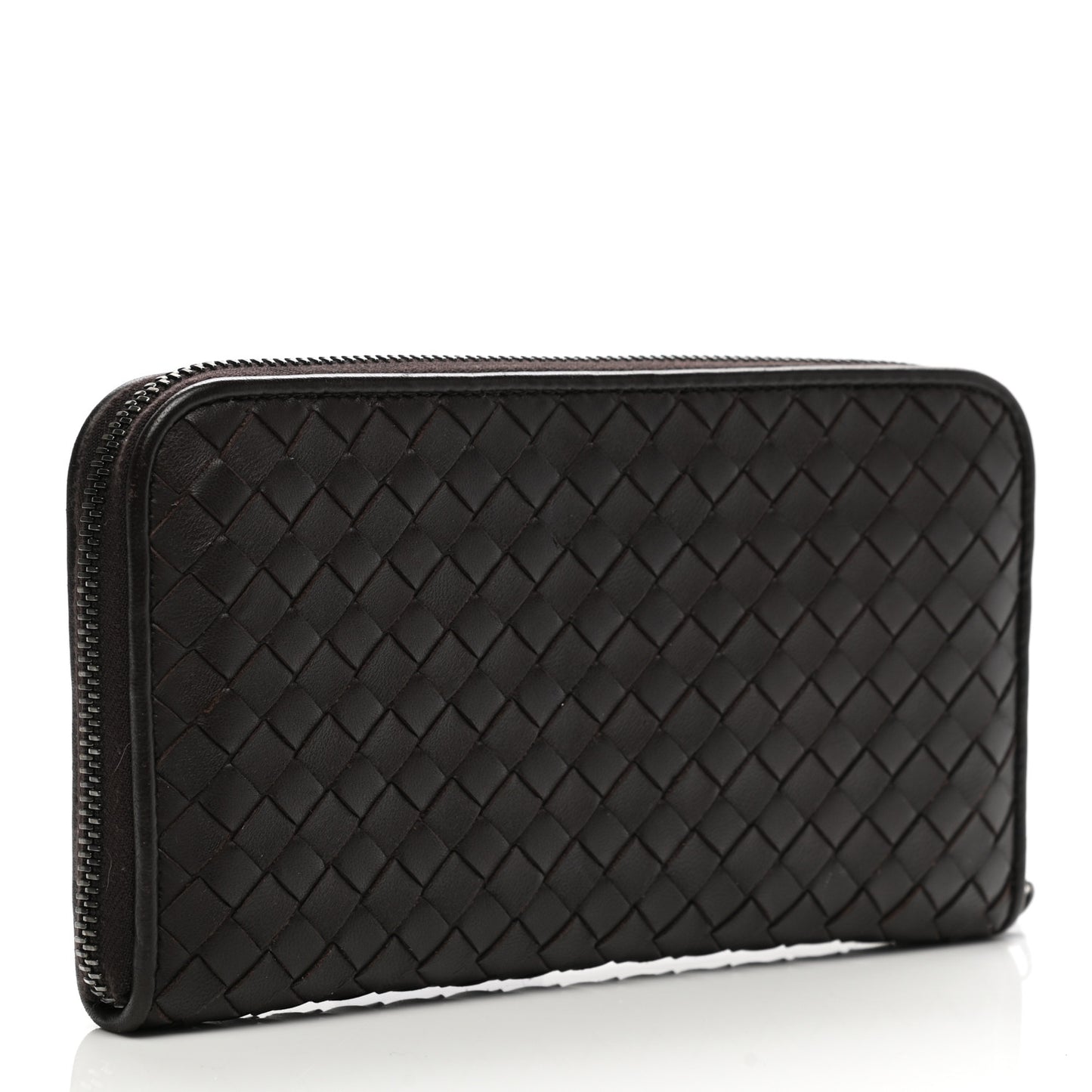 Goatskin Intrecciato Zip Around Wallet Brown