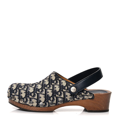 Christian Dior Canvas Oblique Diorquake 20mm Slingback Clogs 38 Deep Blue 1 of 9