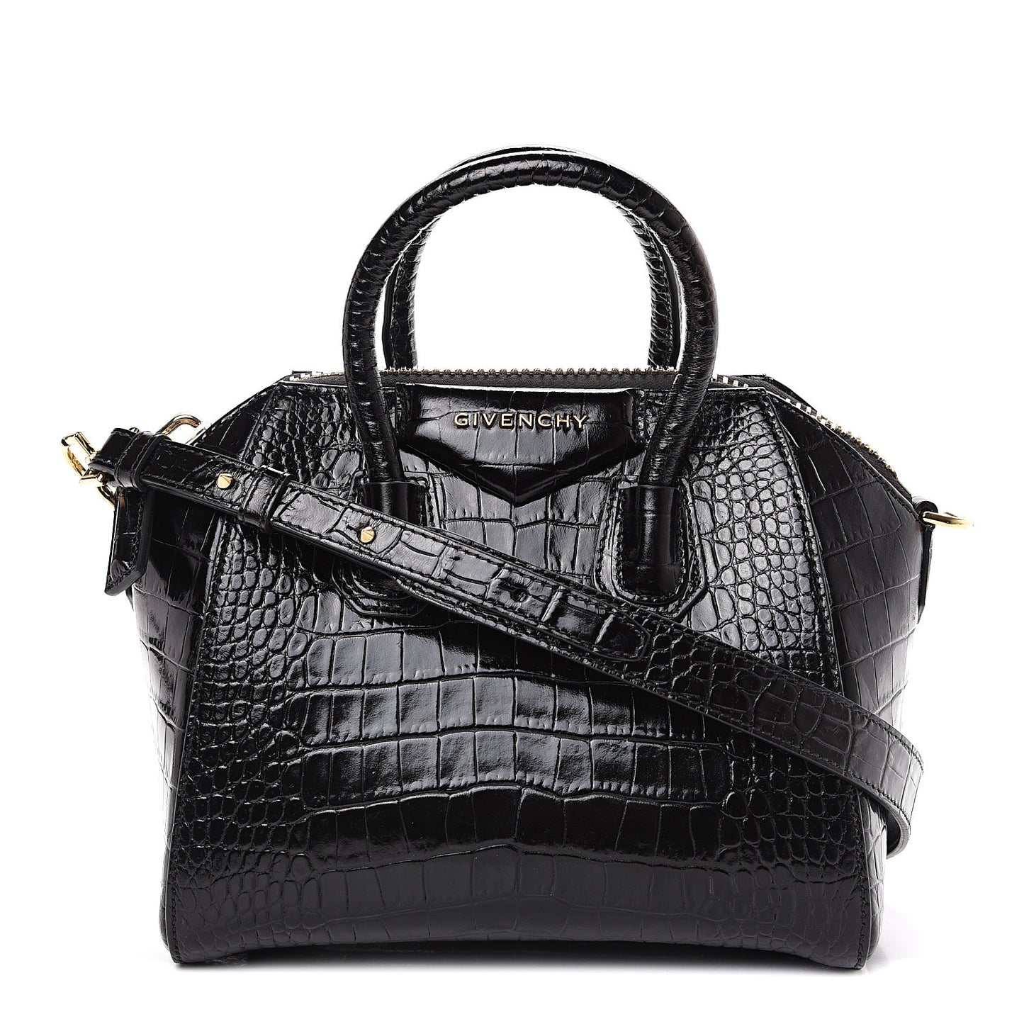Calfskin Crocodile Embossed Mini Antigona Black