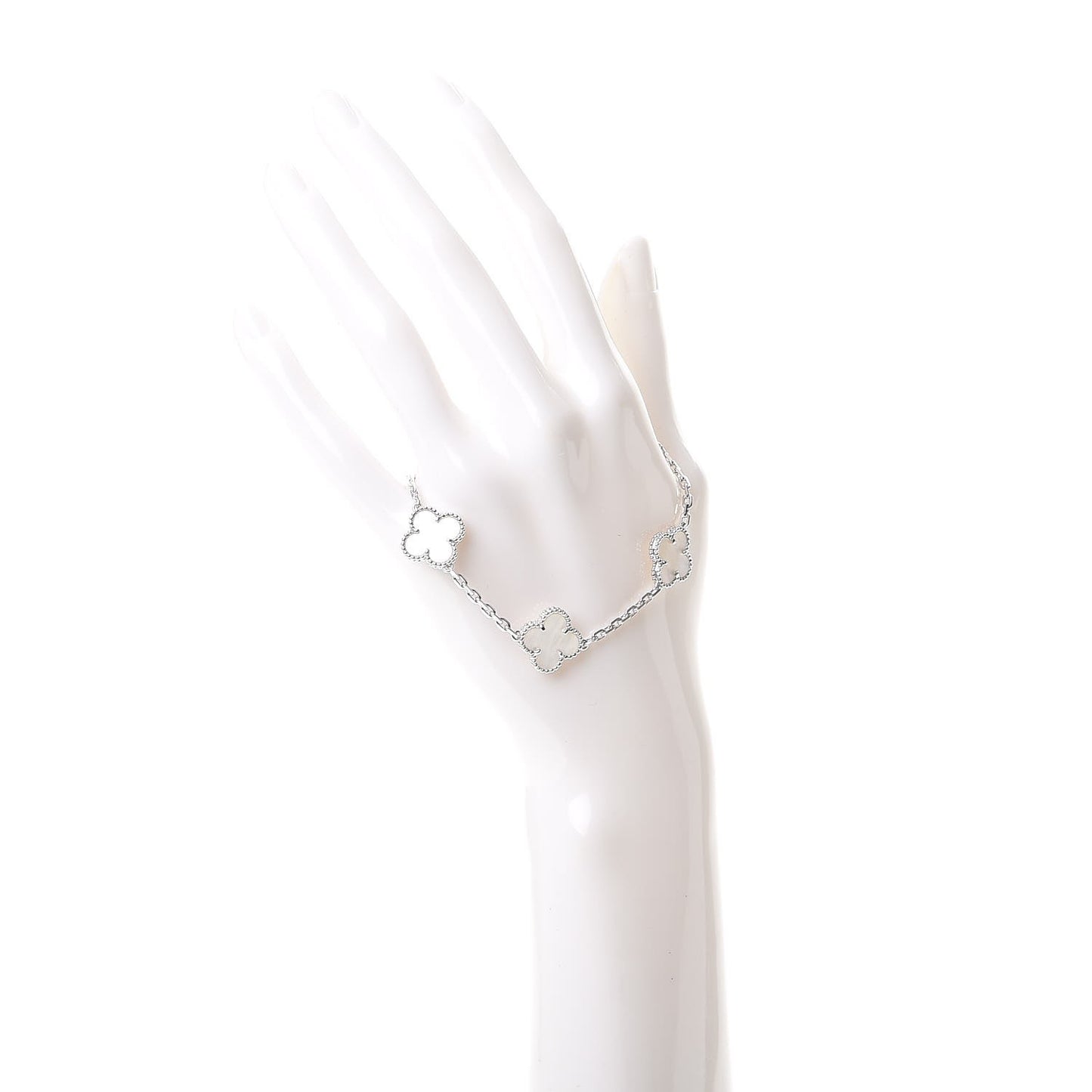 18K White Gold Mother of Pearl 5 Motifs Vintage Alhambra Bracelet