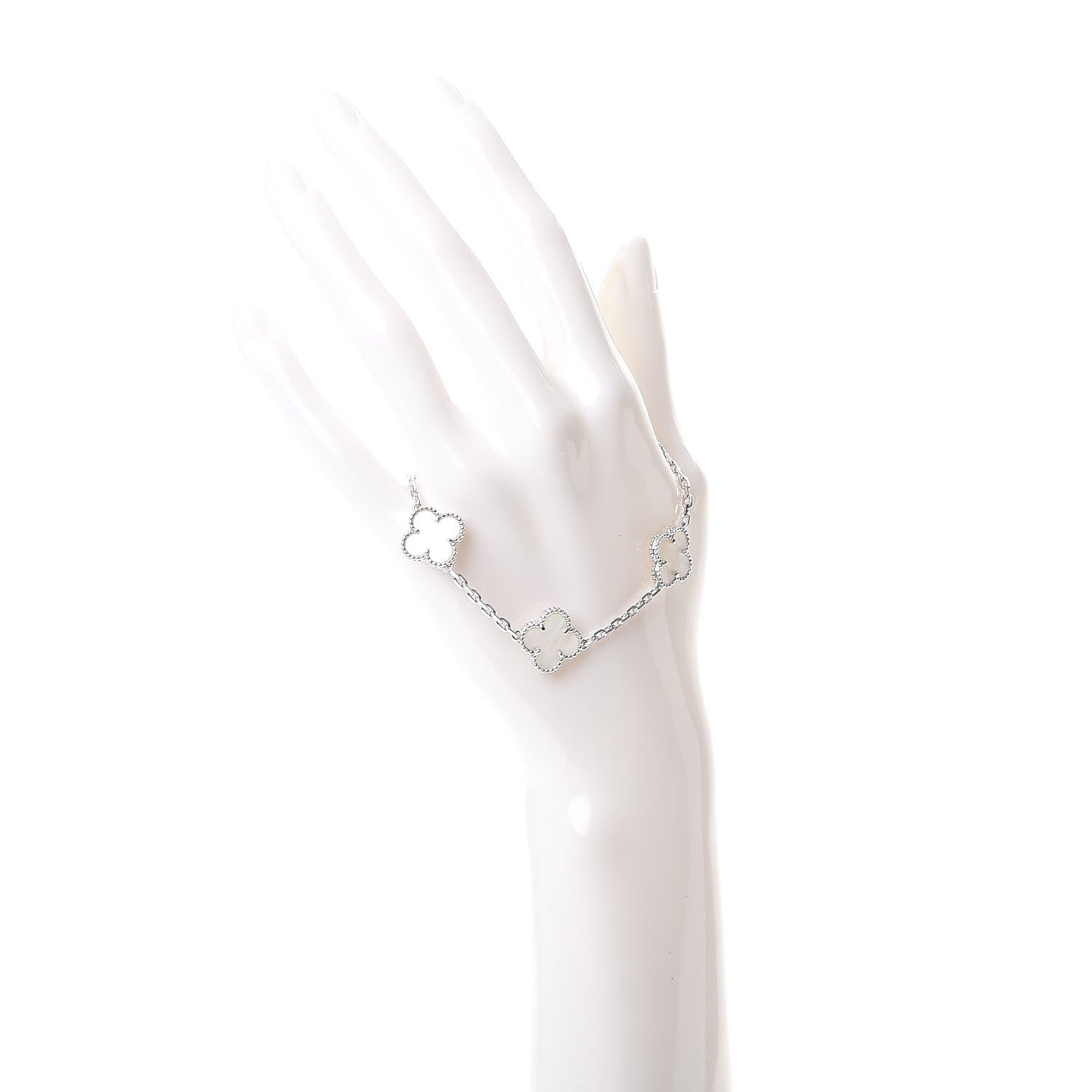 Van Cleef & Arpels 18K White Gold Mother of Pearl 5 Motifs Vintage Alhambra Bracelet 2 of 7