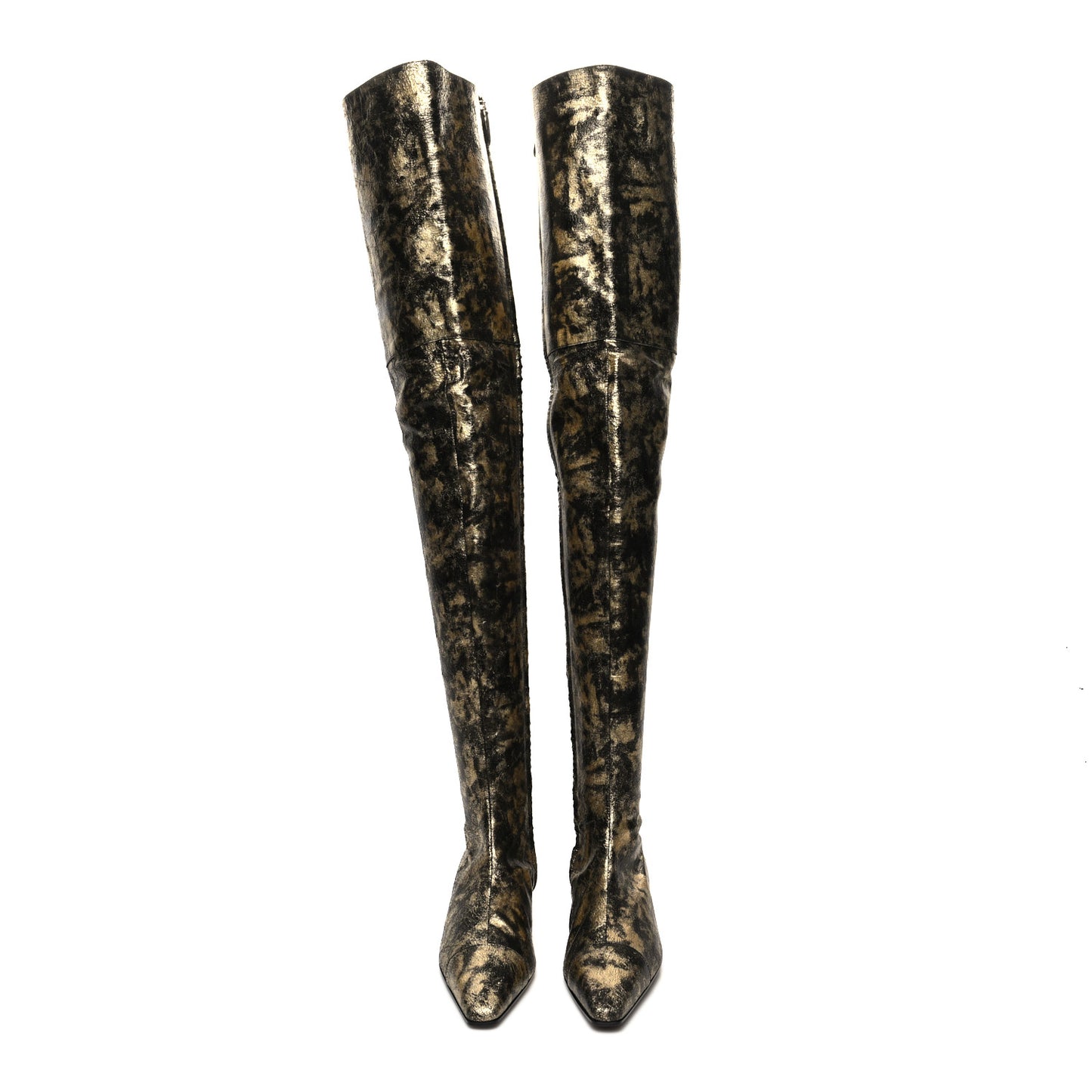 Metallic Lambskin Over the Knee Boots 37.5 Gold Black