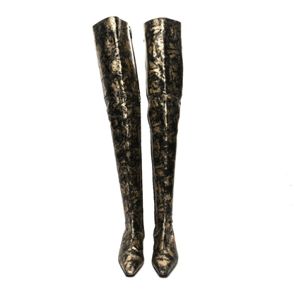 Chanel Metallic Lambskin Over the Knee Boots 37.5 Gold Black 2 of 7