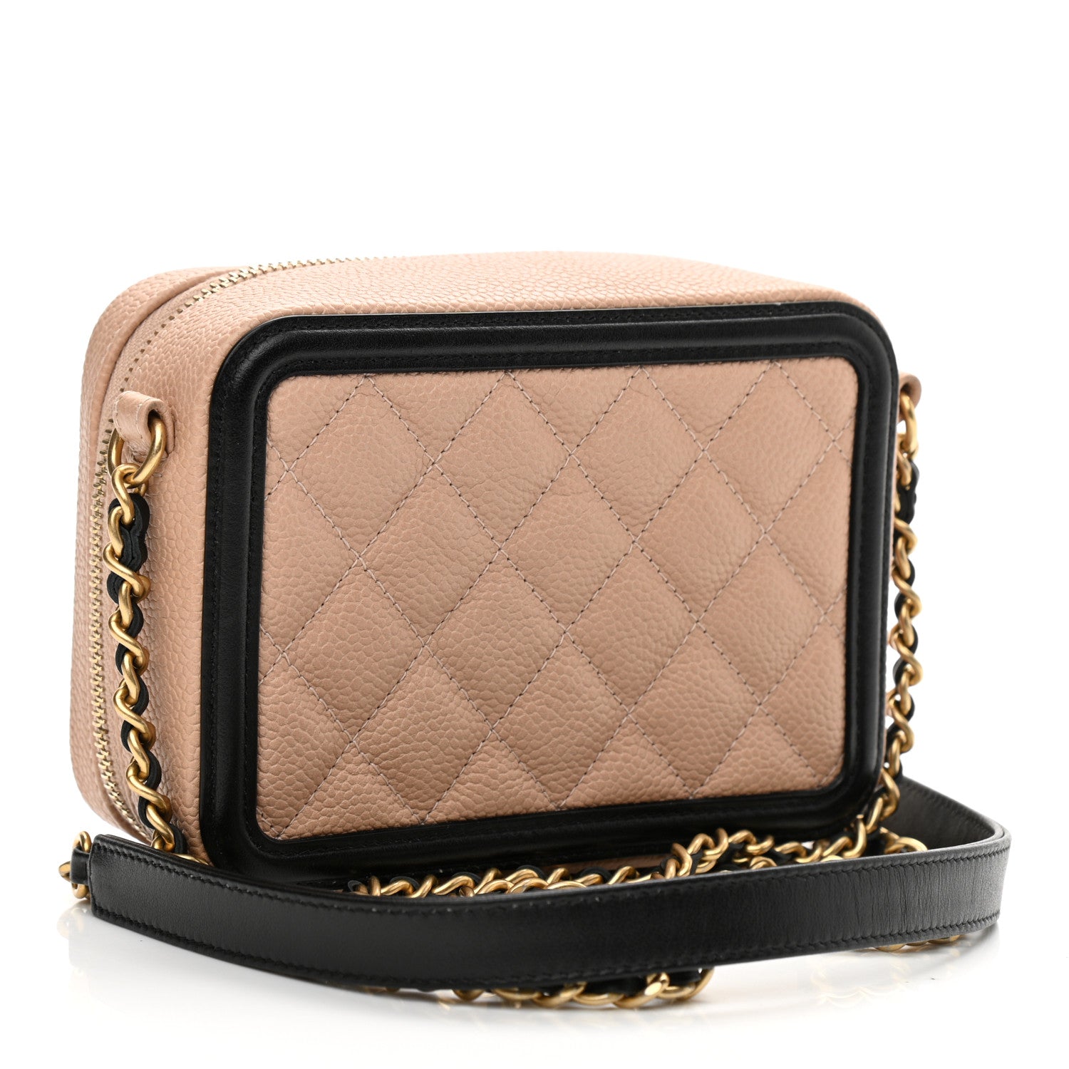 Chanel Caviar Quilted CC Filigree Vanity Clutch With Chain Beige Black 3 of 10