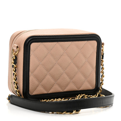 Chanel Caviar Quilted CC Filigree Vanity Clutch With Chain Beige Black 3 of 10