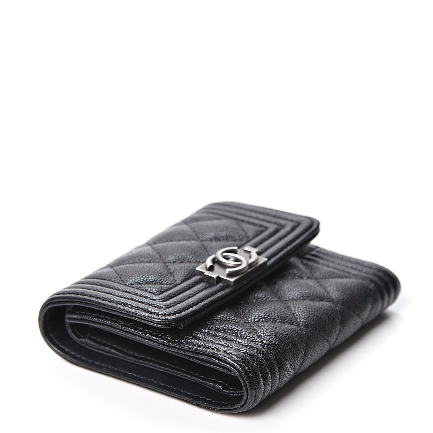 Caviar Quilted Compact Boy Wallet Black