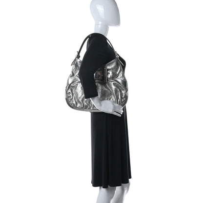 Gucci Metallic Guccissima Queen Bow Hobo Platinum 2 of 24