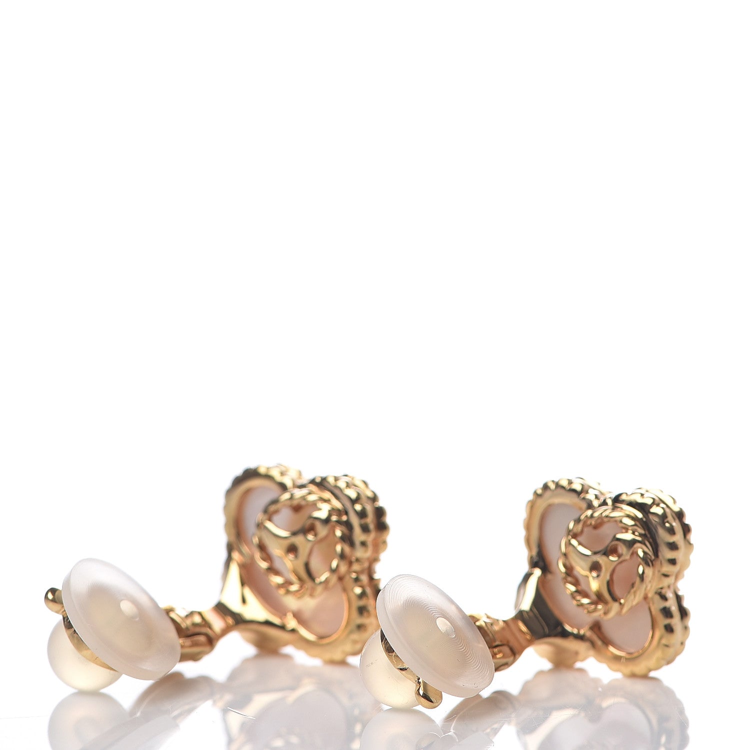 Van Cleef & Arpels 18K Yellow Gold Mother of Pearl Vintage Alhambra Clip-On Earrings 3 of 4