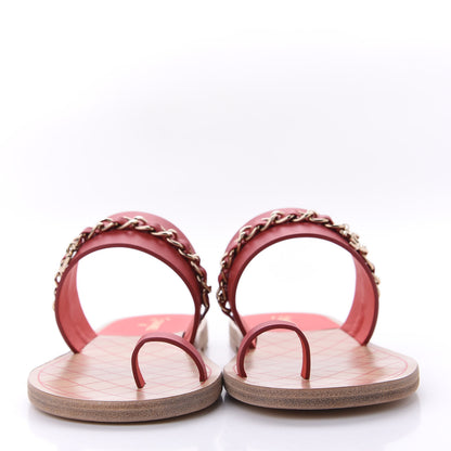Chanel Calfskin Chain CC Sandals 40 Red 2 of 14