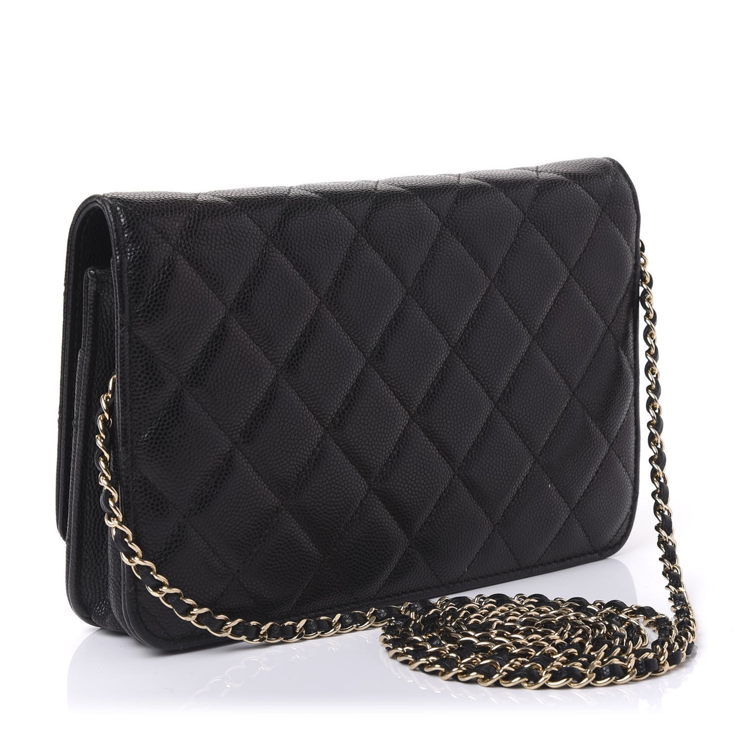 Caviar Quilted Golden Class Wallet On Chain WOC Black