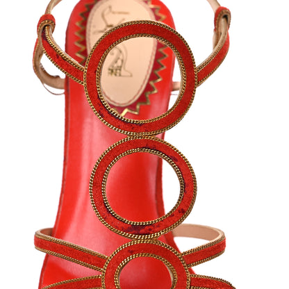 Christian Louboutin Veau Velours 20 Ans Chain Troisronds 140 Sandals 36.5 Mandarin Red Gold 17 of 25