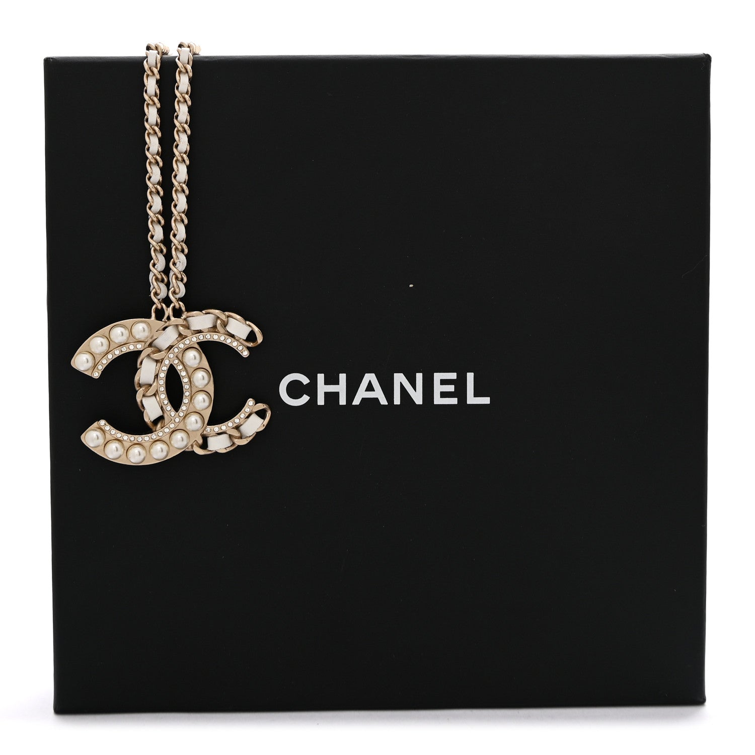 Chanel Pearl Crystal Lambskin Chain CC Necklace White Gold 7 of 7