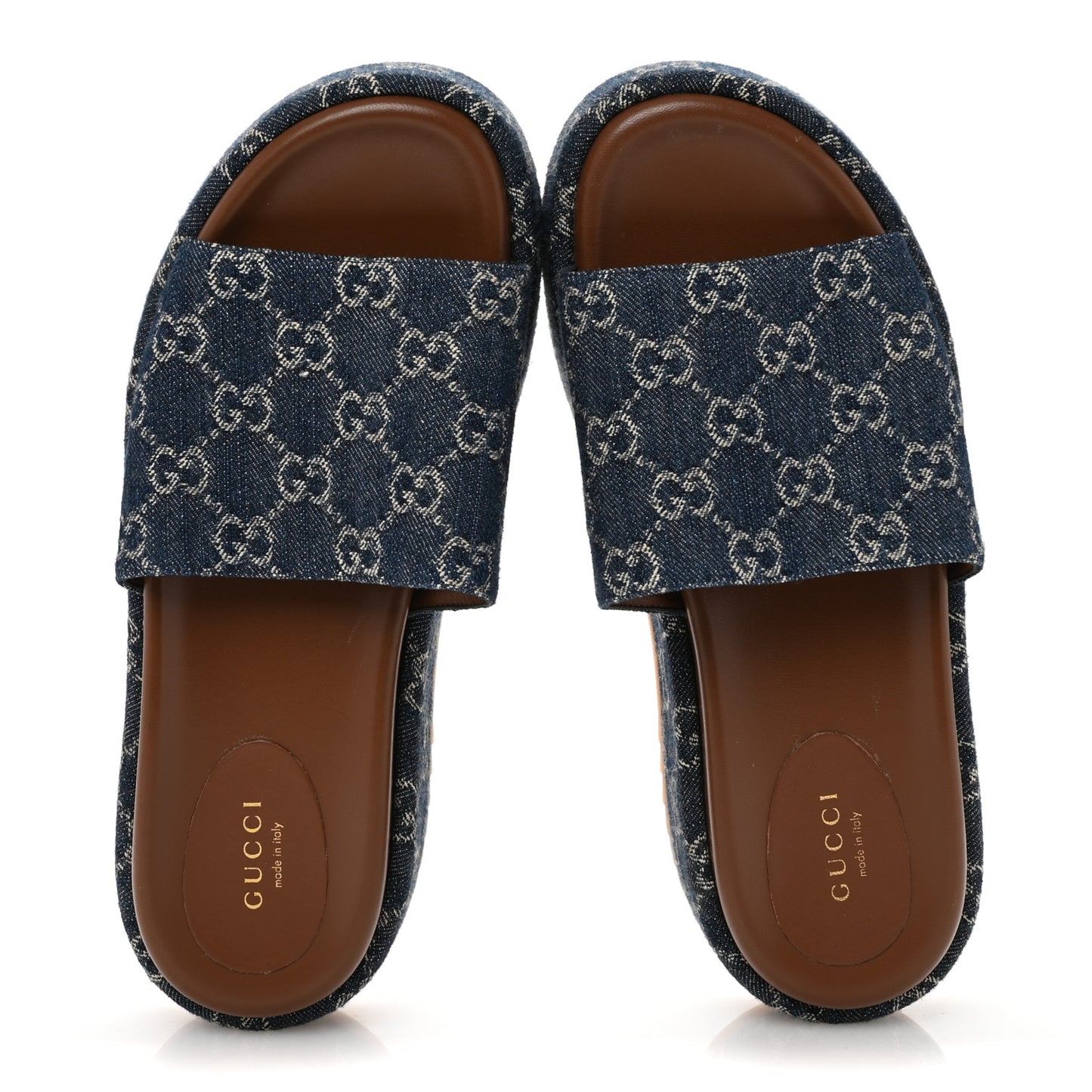 New Denim GG Monogram Angelina Platform 55mm Slide Sandals 39.5 Blue Tea