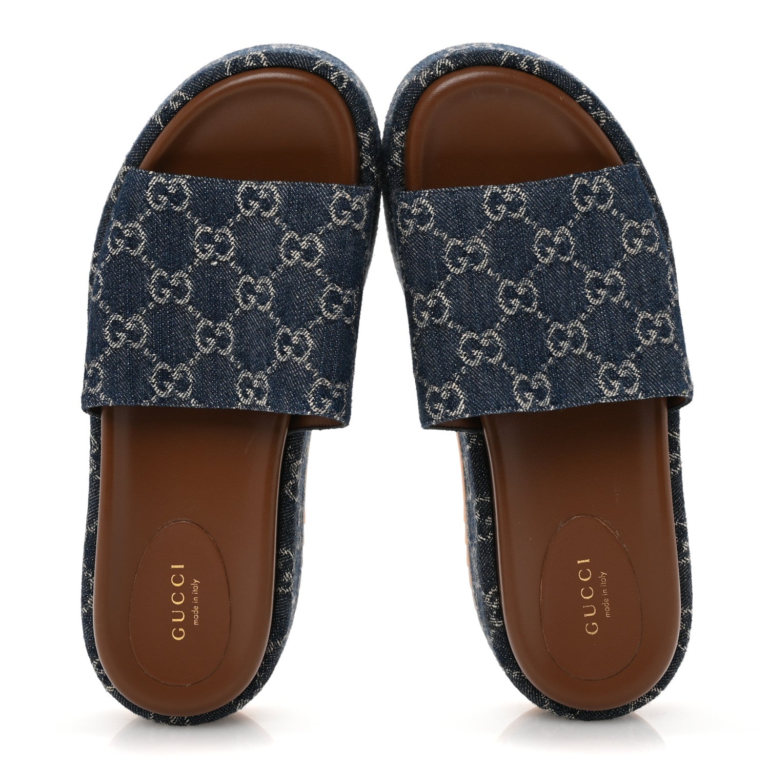 Gucci New Denim GG Monogram Angelina Platform 55mm Slide Sandals 39.5 Blue Tea 2 of 9